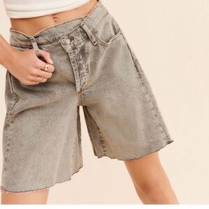 Free People Washed Grey Denim Bermuda Shorts boomerang long shorts